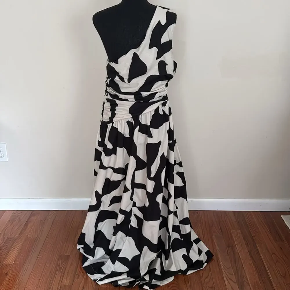 Abercrombie & Fitch Abstract One Shoulder Cut Out Maxi Dress Black White Size L